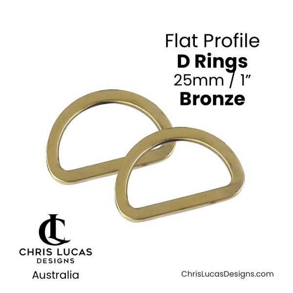 Flat Profile D Rings 25mm / 1” Bronze Australian Bag Making Supplies Australia Chris Lucas Designs Handbag Hardware