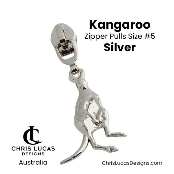 Kangaroo Zipper Pulls Size #5 Silver Australian Sewing and Bag Making Supplies Australia Chris Lucas Designs Handbag Hardware