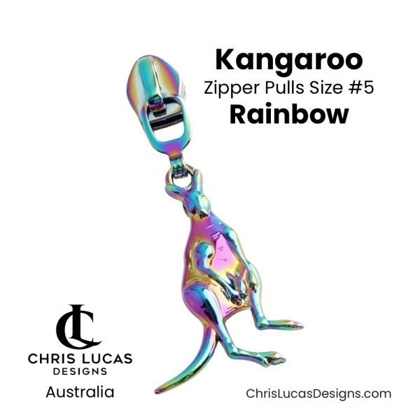 Kangaroo Zipper Pulls Size #5 Rainbow Australian Sewing and Bag Making Supplies Australia Chris Lucas Designs Handbag Hardware