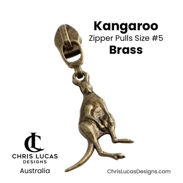 Kangaroo Zipper Pulls Size #5 Brass Australian Sewing and Bag Making Supplies Australia Chris Lucas Designs Handbag Hardware