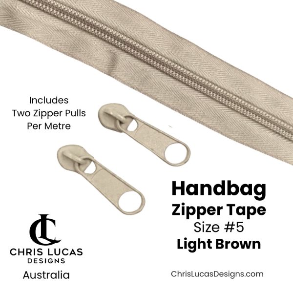 Light Brown Handbag Zipper Tape Size #5 Australian Bag Making Supplies Australia Chris Lucas Designs