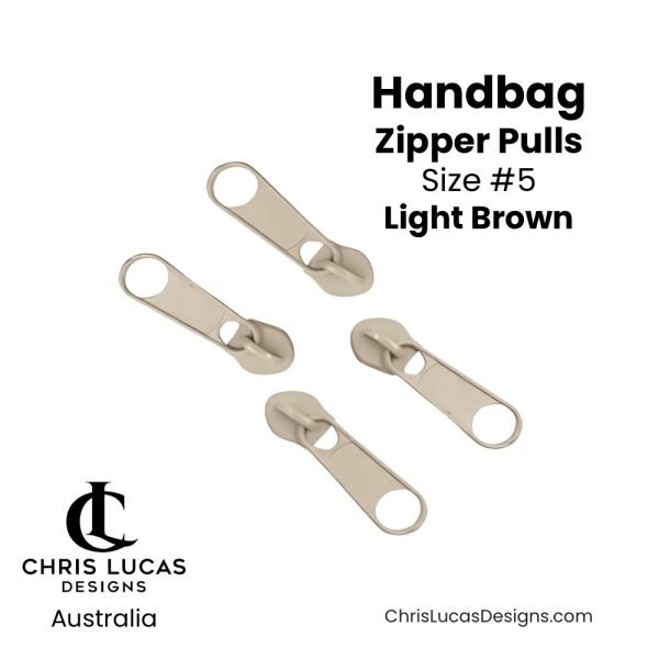 Light Brown Handbag Zipper Pulls Size #5 Australian Bag Making Supplies Australia Chris Lucas Designs