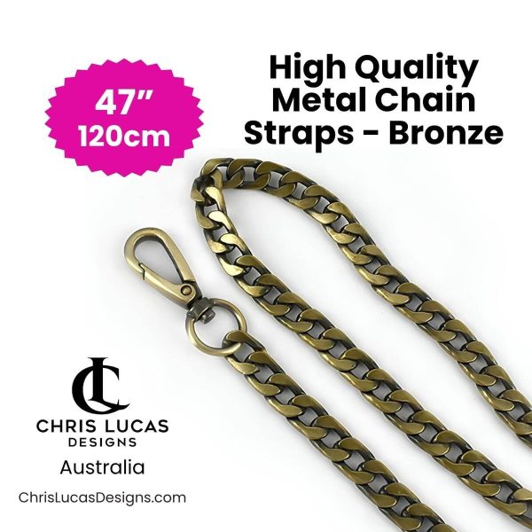 Bronze metal chain strap 120cm with swivel clips for shoulder and crossbody bags