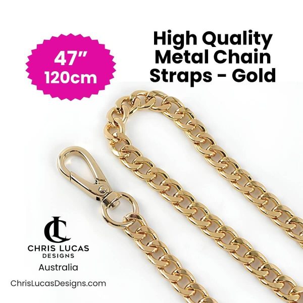 Gold metal chain strap 120cm with swivel clips for shoulder and crossbody bags