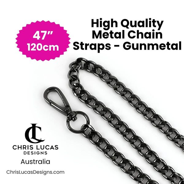 Gunmetal metal chain strap 120cm with swivel clips for shoulder and crossbody bags