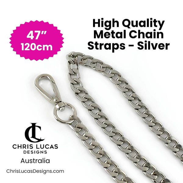 Silver metal chain strap 120cm with swivel clips for shoulder and crossbody bags