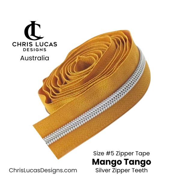 Zipper Tape with Silver Teeth Mango Tango Size #5 Australian Bag Making Supplies Australia Chris Lucas Designs