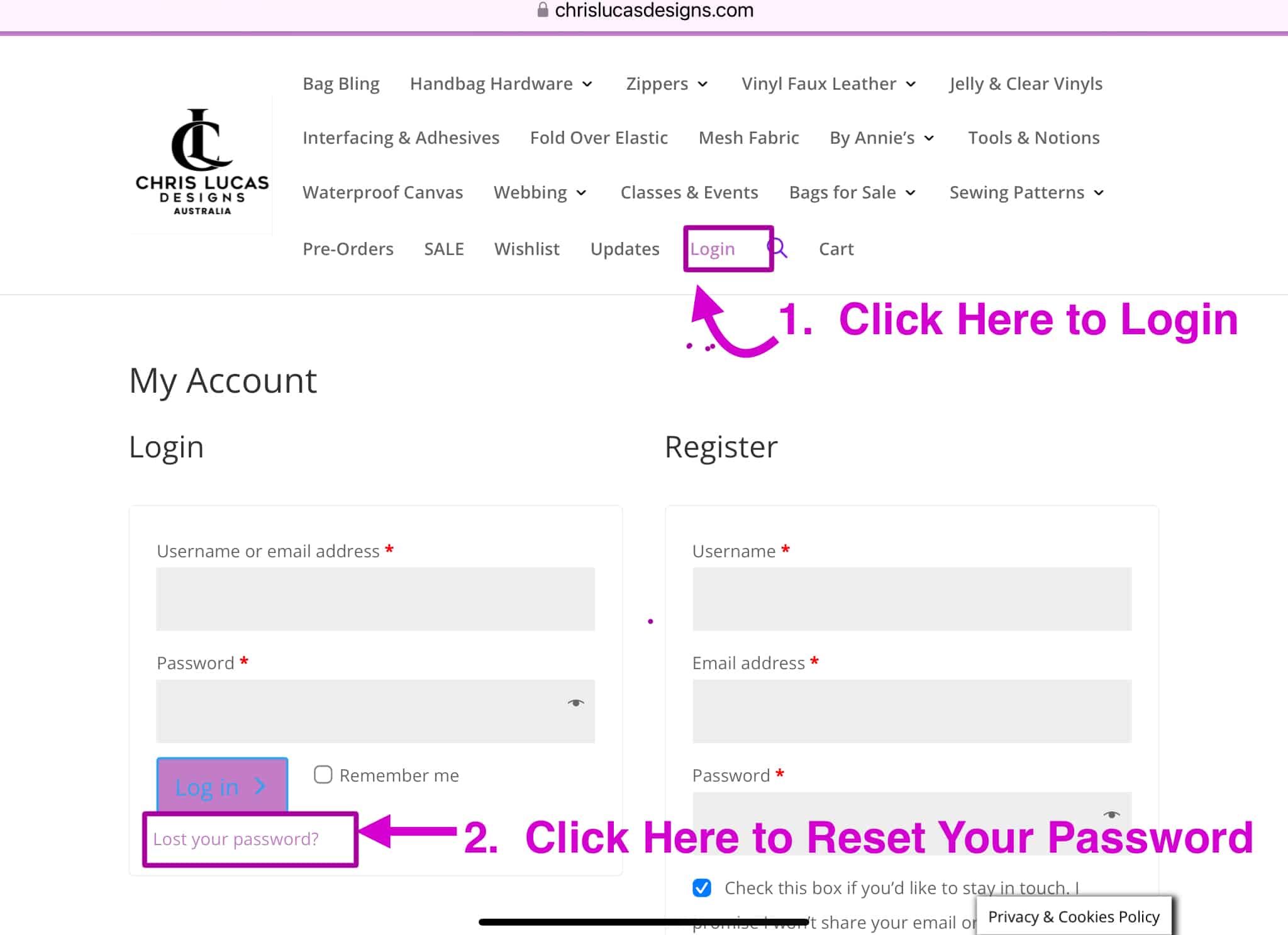 How to Reset Your Password at Chris Lucas Designs Australia