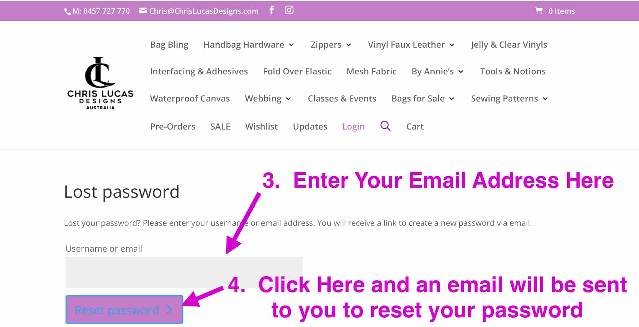 How to Reset Your Password at Chris Lucas Designs Australia