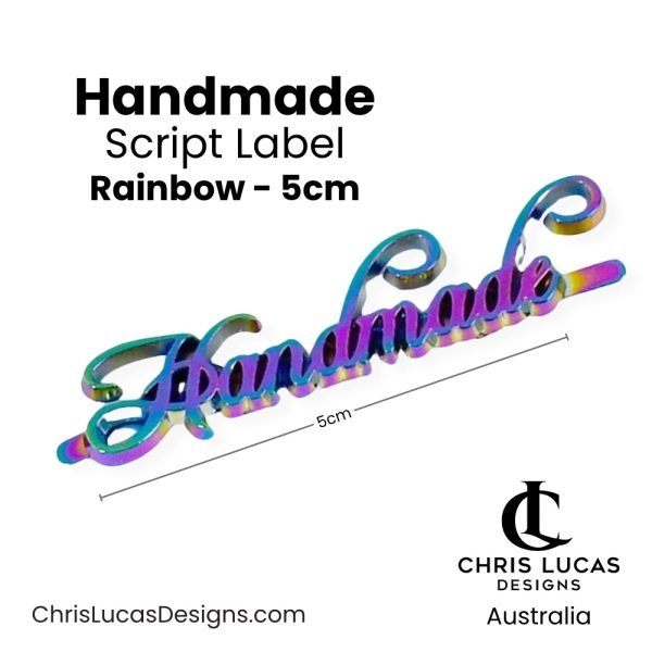 Handmade Metal Script Labels Rainbow Australian Bag Making Supplies Australia Chris Lucas Designs Handbag Hardware