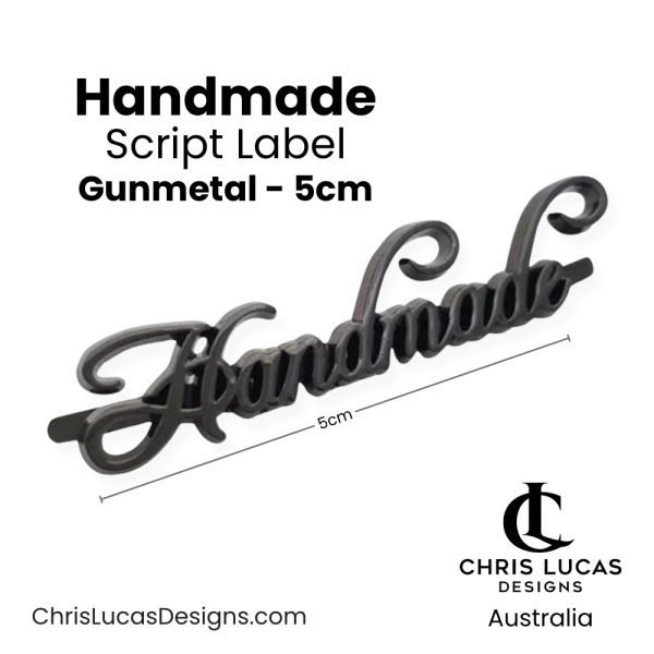 Handmade Metal Script Labels Gunmetal Australian Bag Making Supplies Australia Chris Lucas Designs Handbag Hardware