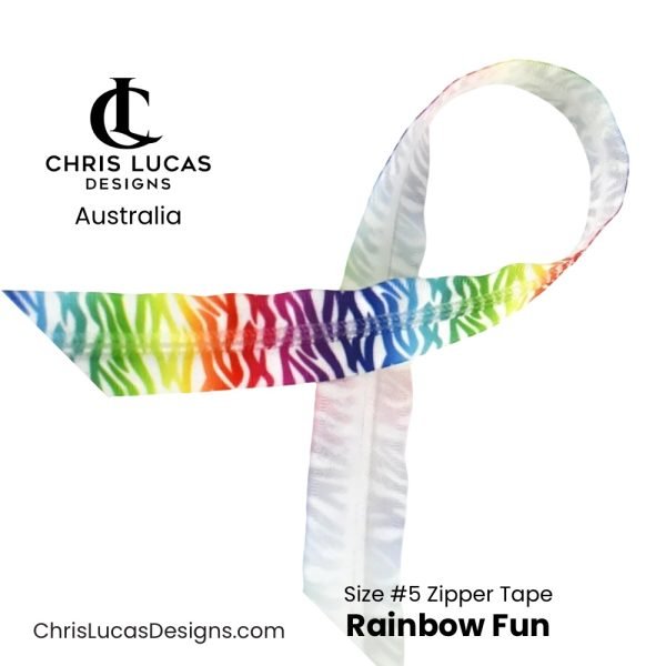 Rainbow Fun Printed Zipper Tape Size #5 Australian Bag Making Supplies Australia Chris Lucas Designs