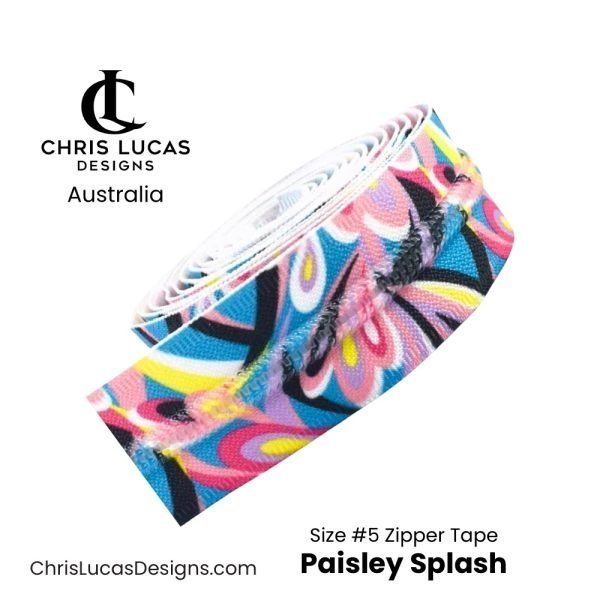 Paisley Splash Printed Zipper Tape Size #5 Australian Bag Making Supplies Australia Chris Lucas Designs