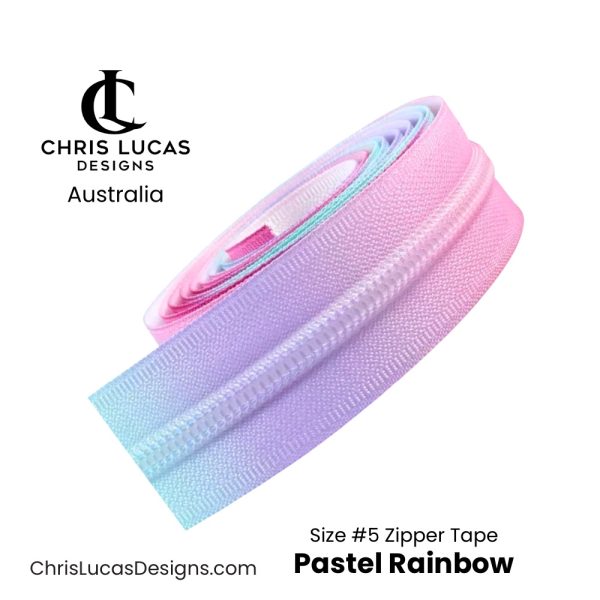 Pastel Rainbow Printed Zipper Tape Size #5 Australian Bag Making Supplies Australia Chris Lucas Designs