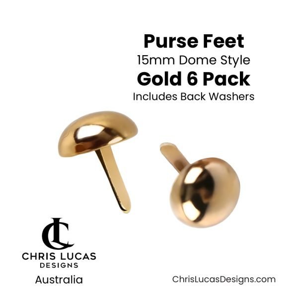 15mm Dome Purse Feet Gold 6 Pack including washers Australian Bag Making Supplies Australia Chris Lucas Designs Handbag Hardware