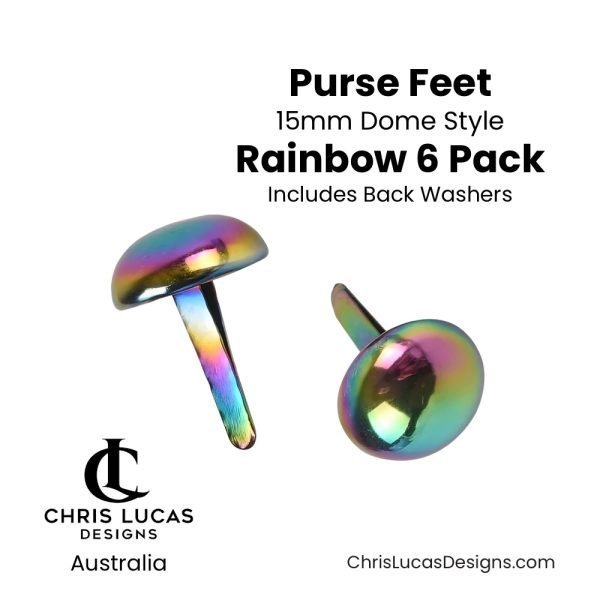 15mm Dome Purse Feet Rainbow 6 Pack including washers Australian Bag Making Supplies Australia Chris Lucas Designs Handbag Hardware