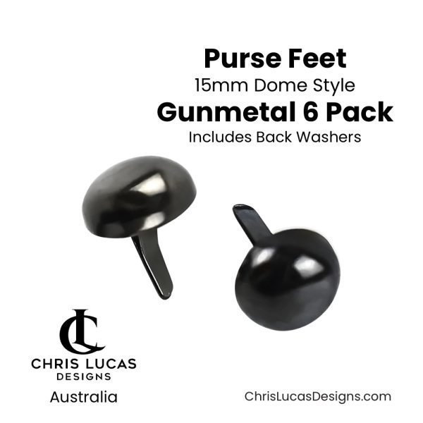 15mm Dome Purse Feet Gunmetal 6 Pack including washers Australian Bag Making Supplies Australia Chris Lucas Designs Handbag Hardware