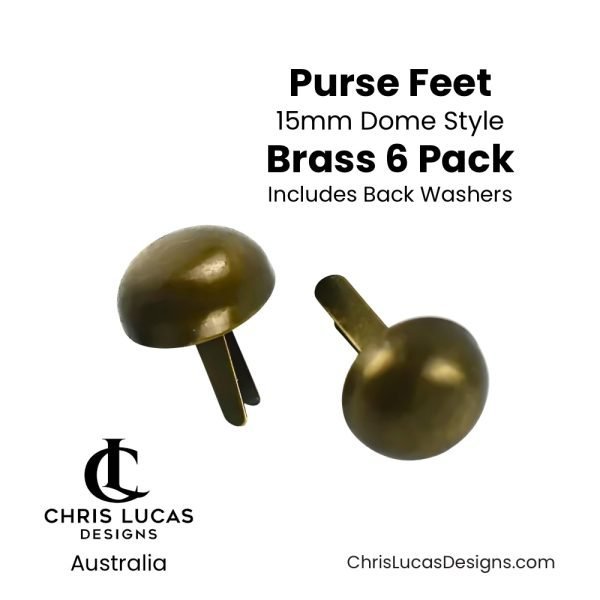 15mm Dome Purse Feet Brass 6 Pack including washers Australian Bag Making Supplies Australia Chris Lucas Designs Handbag Hardware