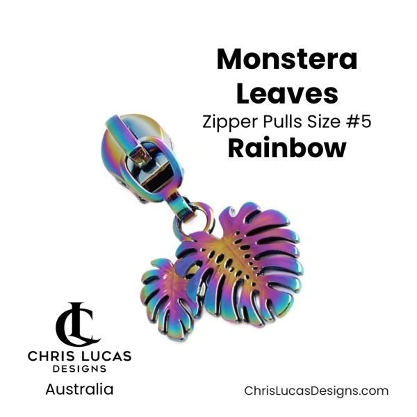 Monstera Leaves Zipper Pulls Size #5 Rainbow Australian Sewing and Bag Making Supplies Australia Chris Lucas Designs Handbag Hardware