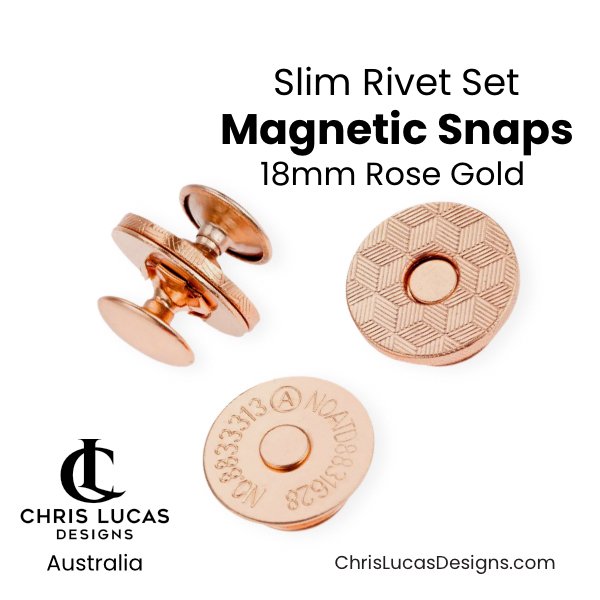 Rivet Set Magnetic Snaps 18mm Rose Gold Australian Bag Making Supplies Australia Chris Lucas Designs