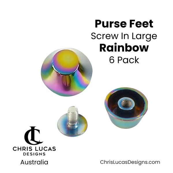 Large Screw In Purse Feet Rainbow 15mm Wide 6 Pack Australian Bag Making Supplies Australia Chris Lucas Designs Handbag Hardware