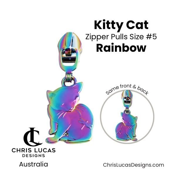 Kitty Cat Zipper Pulls Size #5 Rainbow Australian Sewing and Bag Making Supplies Australia Chris Lucas Designs Handbag Hardware