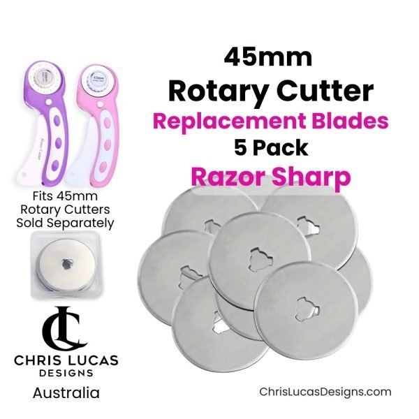 45mm Rotary Cutter Replacement Blades 5 Pack Australian Bag Making and Sewing Supplies Australia Chris Lucas Designs