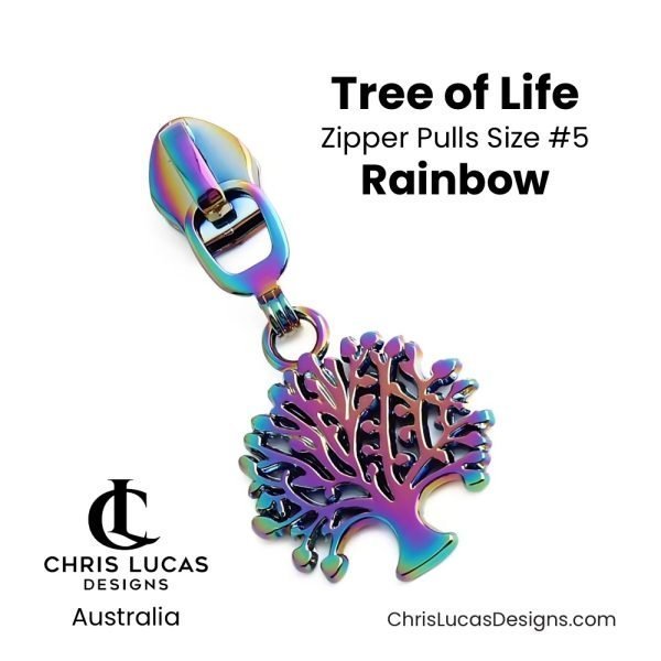 Tree of Life Zipper Pulls Size #5 Rainbow Australian Sewing and Bag Making Supplies Australia Chris Lucas Designs Handbag Hardware