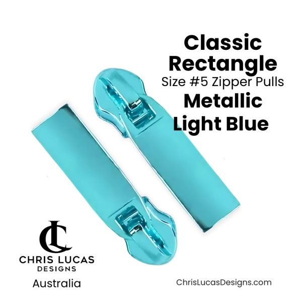 Classic Rectangle Zipper Pulls Metallic Light Blue Size #5 Australian Bag Making Supplies Chris Lucas Designs Australia