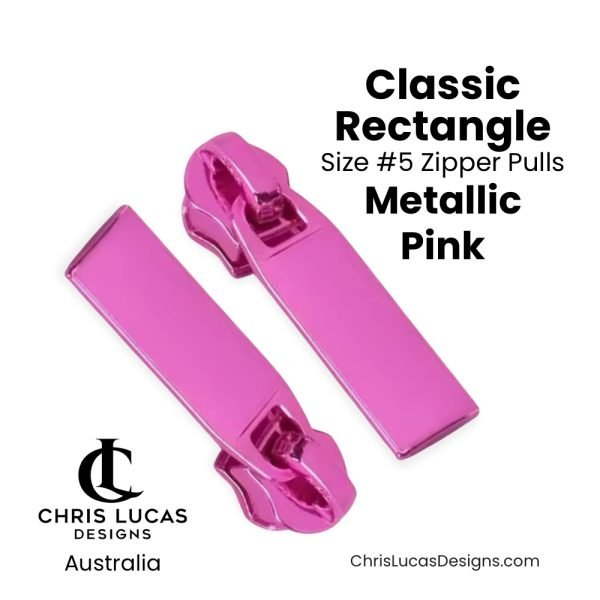 Classic Rectangle Zipper Pulls Metallic Pink Size #5 Australian Bag Making Supplies Chris Lucas Designs Australia