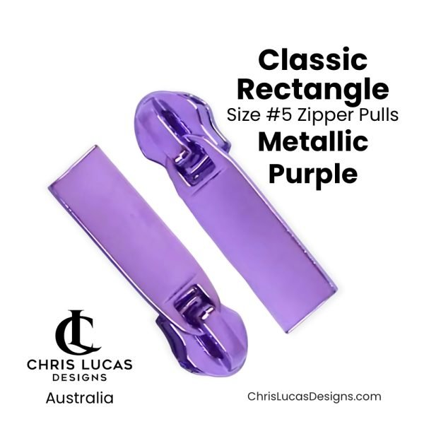 Classic Rectangle Zipper Pulls Metallic Purple Size #5 Australian Bag Making Supplies Chris Lucas Designs Australia