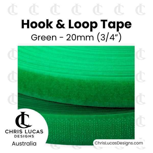 Green Sew On Hook and Loop Tape 20mm - Australian Bag Making and Sewing Supplies - Chris Lucas Designs Australia
