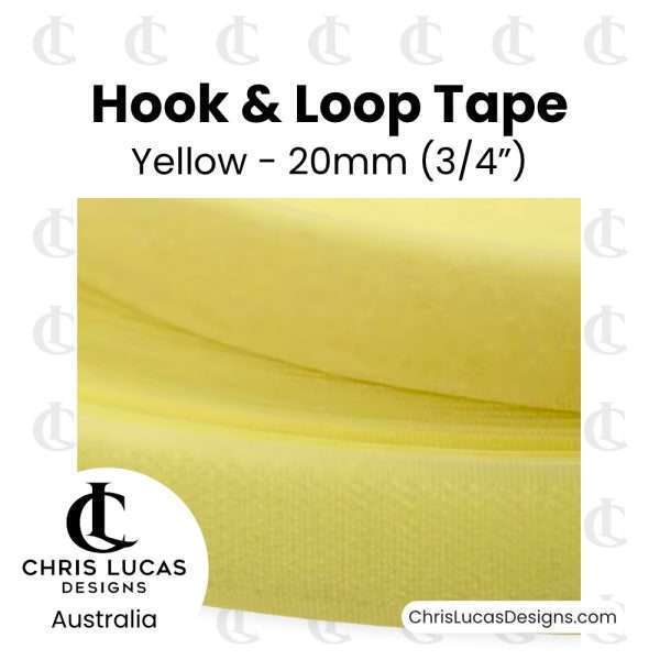 Yellow Sew On Hook and Loop Tape 20mm - Australian Bag Making and Sewing Supplies - Chris Lucas Designs Australia