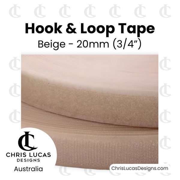 Beige Sew On Hook and Loop Tape 20mm - Australian Bag Making and Sewing Supplies - Chris Lucas Designs Australia