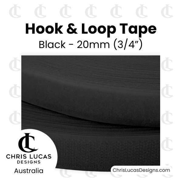Black Sew On Hook and Loop Tape 20mm - Australian Bag Making and Sewing Supplies - Chris Lucas Designs Australia