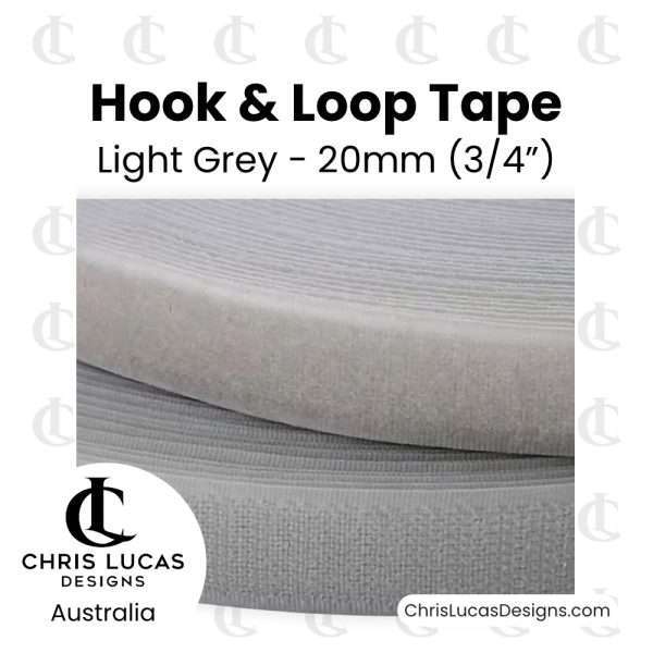 Light Grey Sew On Hook and Loop Tape 20mm - Australian Bag Making and Sewing Supplies - Chris Lucas Designs Australia