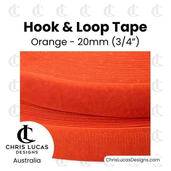 Orange Sew On Hook and Loop Tape 20mm - Australian Bag Making and Sewing Supplies - Chris Lucas Designs Australia
