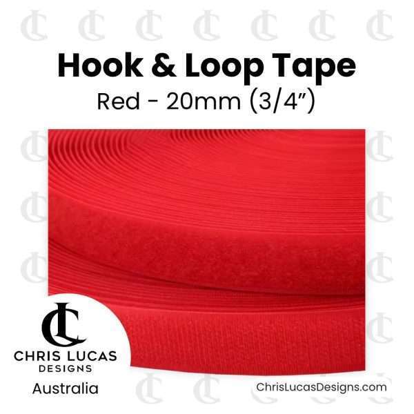 Red Sew On Hook and Loop Tape 20mm - Australian Bag Making and Sewing Supplies - Chris Lucas Designs Australia