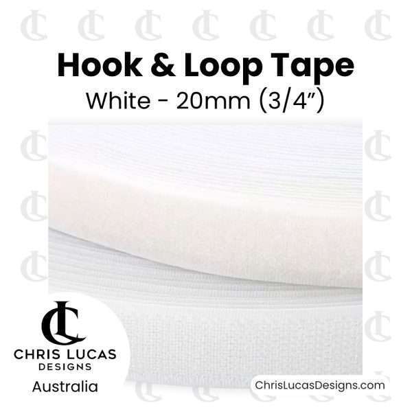White Sew On Hook and Loop Tape 20mm - Australian Bag Making and Sewing Supplies - Chris Lucas Designs Australia