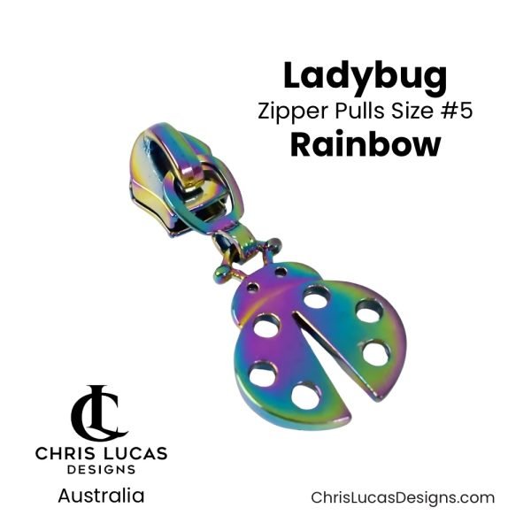 Ladybug Zipper Pulls Size #5 Rainbow Australian Sewing and Bag Making Supplies Australia Chris Lucas Designs Handbag Hardware