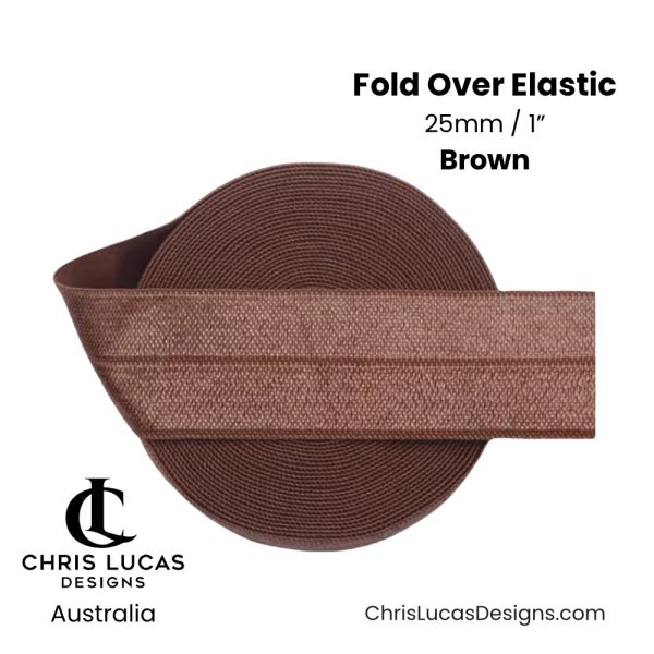 Brown Fold Over Elastic 1” (25mm) Australian Bag Making Supplies Australia Chris Lucas Designs