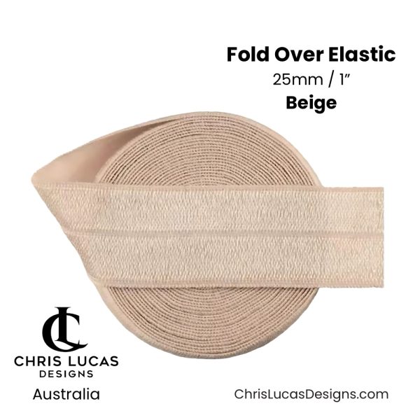 Beige Fold Over Elastic 1” / 25mm Australian Bag Making Supplies Australia Chris Lucas Designs