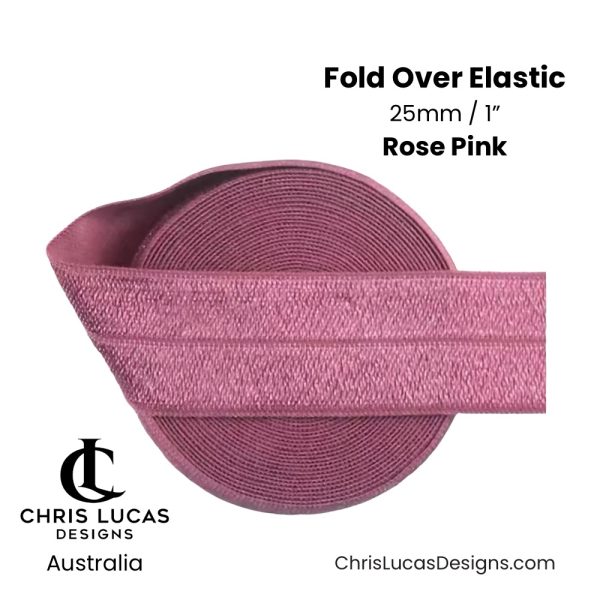 Rose Pink Fold Over Elastic 25mm / 1” Australian Bag Making Supplies Australia Chris Lucas Designs