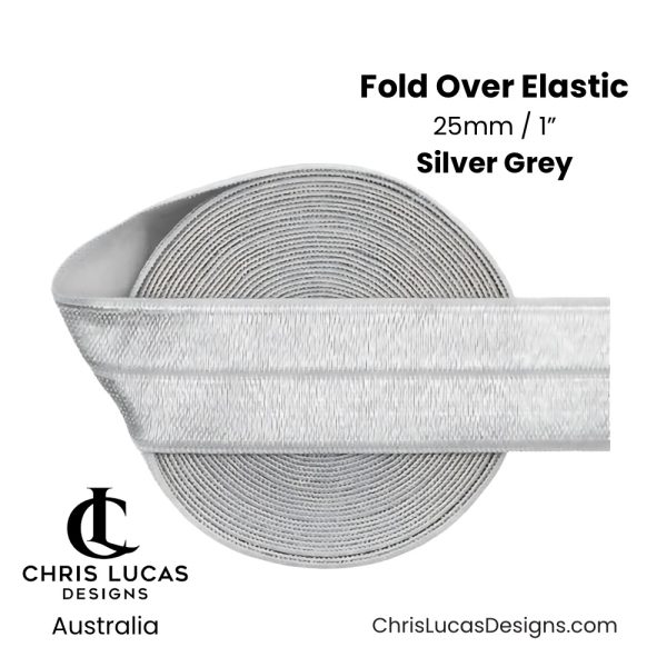Silver Grey Fold Over Elastic 25mm Australian Bag Making Supplies Australia Chris Lucas Designs