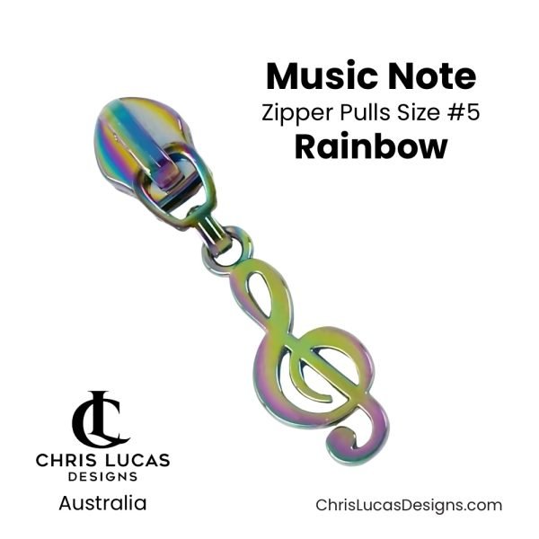 Music Note Zipper Pulls Size #5 Rainbow Australian Sewing and Bag Making Supplies Australia Chris Lucas Designs Handbag Hardware