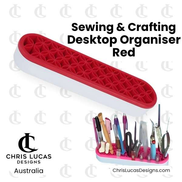 Desktop Sewing and Crafting Organiser - Red - Bag Making and Sewing Supplies Australia - Chris Lucas Designs Australia
