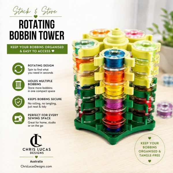Stack n Store Rotating Bobbin Tower holds 30 sewing bobbins organiser Australia