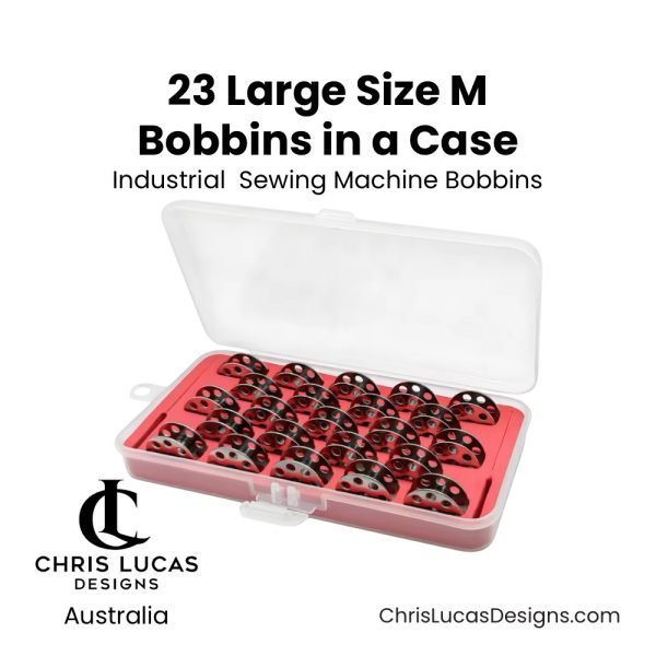 23 Large Size M Bobbins with Case for Industrial Sewing Machines Australian Bag Making Supplies Australia Chris Lucas Designs