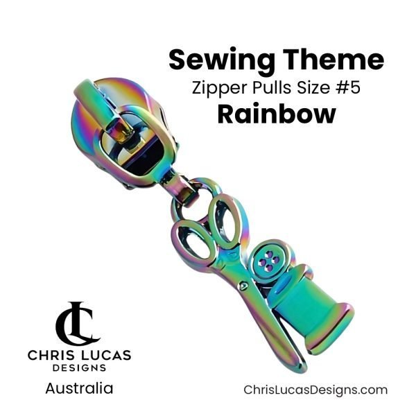 Sewing Theme Zipper Pulls Size #5 Rainbow Australian Bag Making Supplies Australia Chris Lucas Designs Handbag Hardware