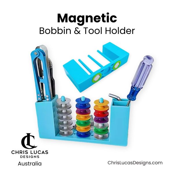 Magnetic bobbin and tool holder for storing sewing tools scissors tweezers and bobbins beside your sewing machine